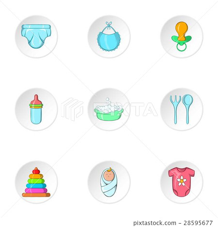 Newborn icons set, cartoon style 28595677