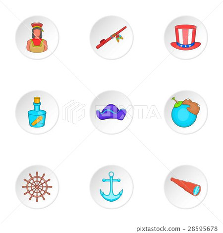 Columbus Day icons set, cartoon style 28595678