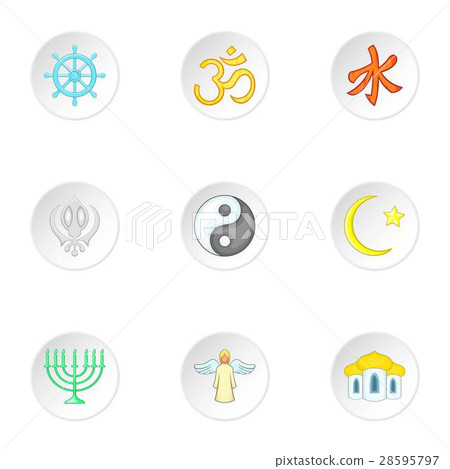 Faith icons set, cartoon style 28595797