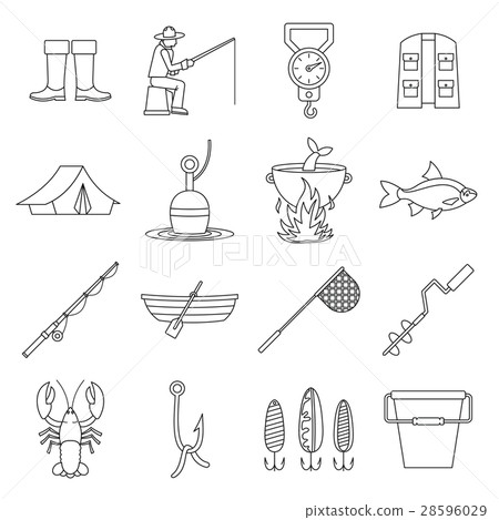 Fishing tools icons set, outline style 28596029