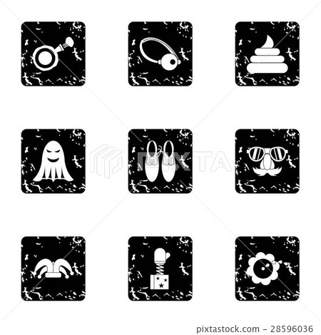 Funny joke icons set, grunge style 28596036