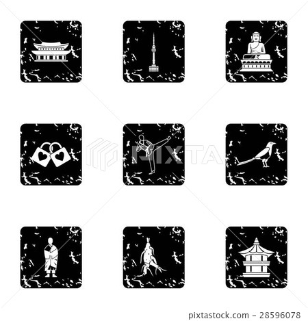 Country of South Korea icons set, grunge style - Stock Illustration ...