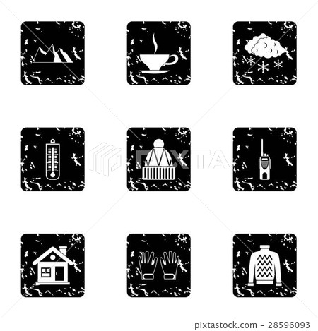Vacation in mountains icons set, grunge style 28596093