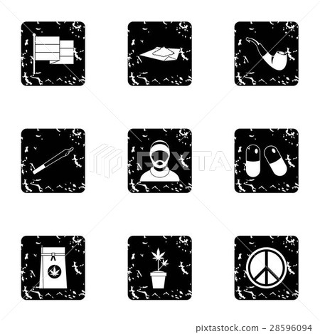 Hemp icons set, grunge style 28596094