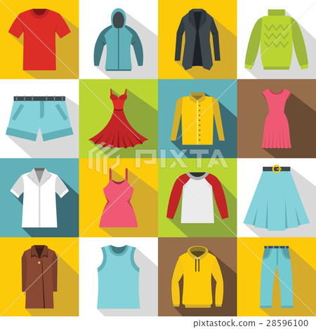 Different clothes icons set, flat style 28596100
