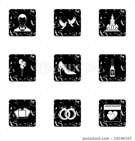 Wedding icons set, grunge style 28596167