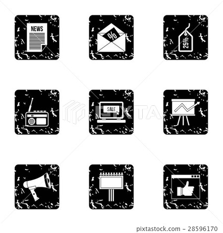 Marketing icons set, grunge style 28596170