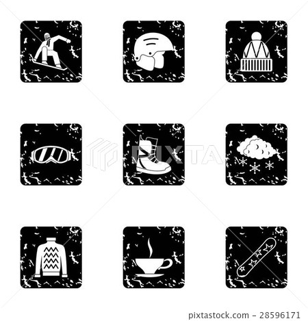 Winter holidays icons set, grunge style 28596171