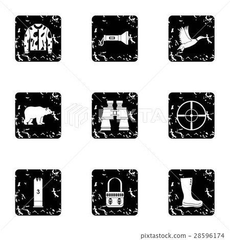 Shooting at animals icons set, grunge style 28596174