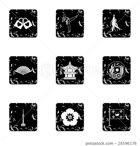South Korea republic icons set, grunge style 28596176