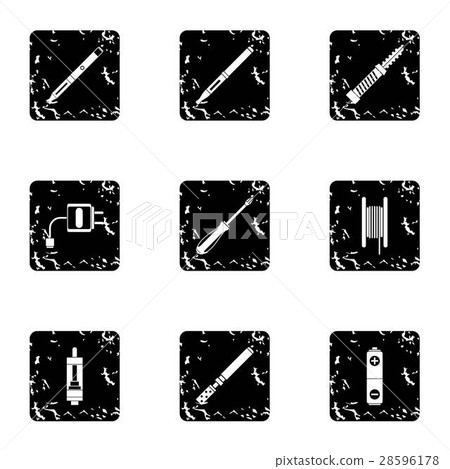 Electronic cigarette icons set, grunge style 28596178