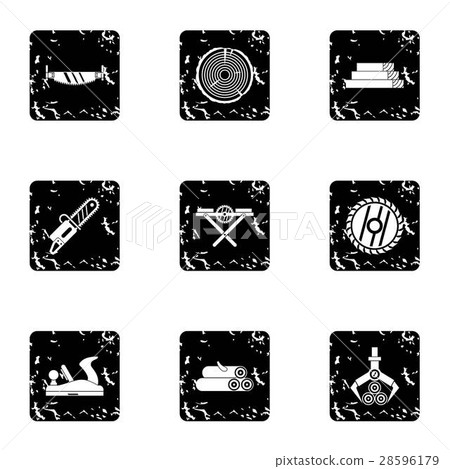 Cutting down trees icons set, grunge style 28596179