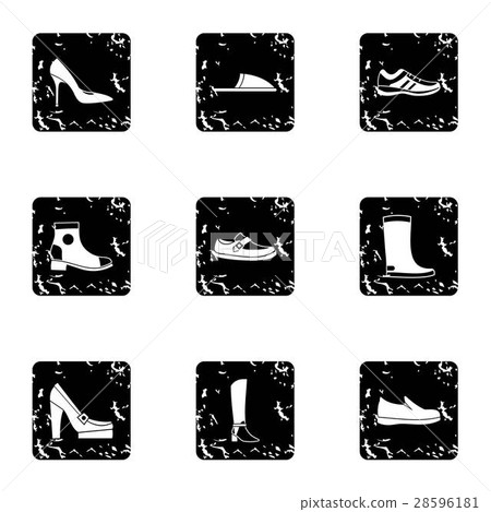 Types of shoes icons set, grunge style 28596181