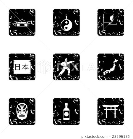 Country Japan icons set, grunge style 28596185