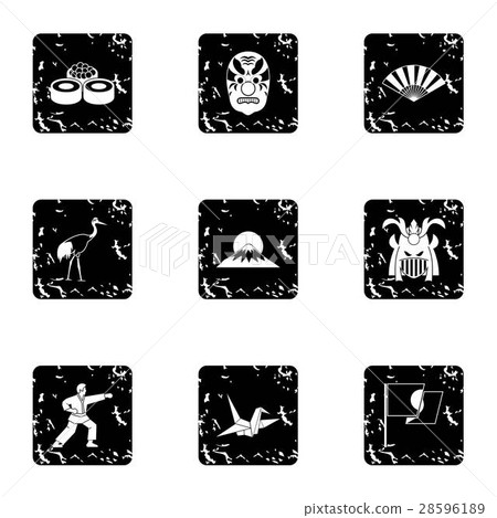 Holiday in Japan icons set, grunge style 28596189