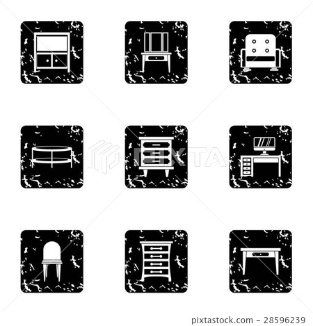 Type of furniture icons set, grunge style Type of furniture icons set, grunge style 28596239