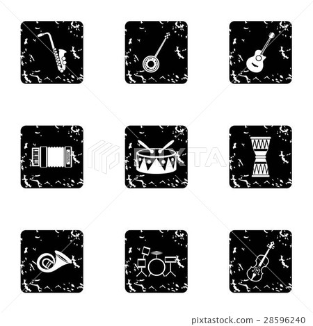 Tools for music icons set, grunge style 28596240