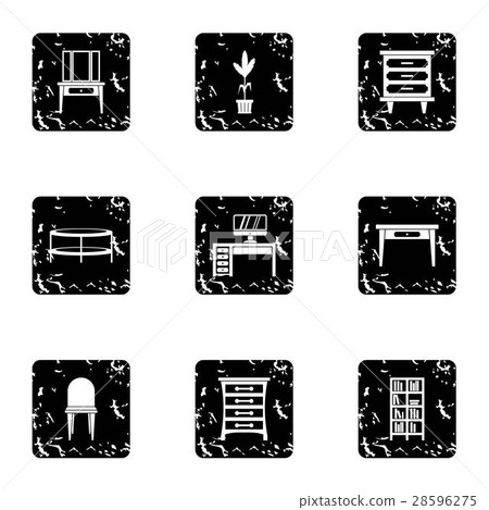 Home environment icons set, grunge style 28596275
