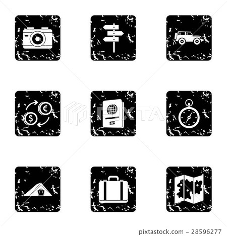 Tourism at sea icons set, grunge style 28596277
