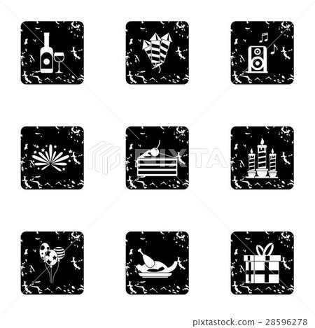 Birthday icons set, grunge style 28596278