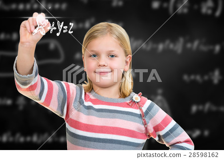 Young Girl pretending to draw with chalk 28598162