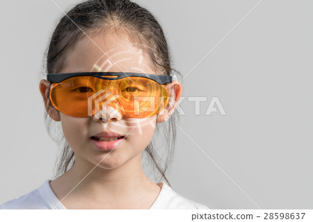 Child Wearing Futuristic Smart Glasses AR Device 28598637