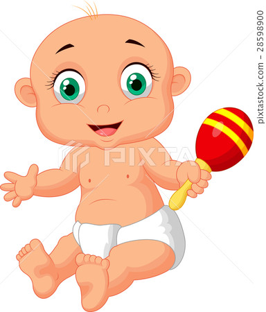 Cute baby cartoon playing with macara toy - Stock Illustration ...