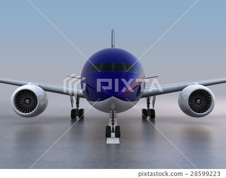 A CG rendering image on the front of an airliner waiting in the runway 28599223
