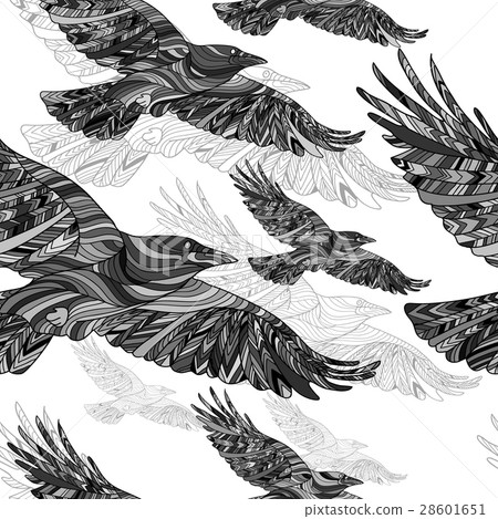 Seamless pattern of Hand-drawn crows with ethnic 28601651
