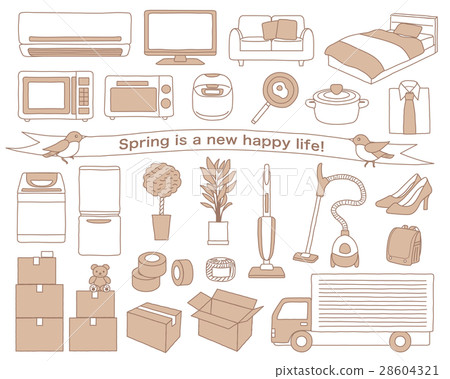 Illustration material set of new life appliances and furniture moving Illustration material set of new life appliances and furniture moving 28604321