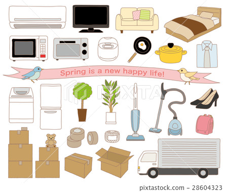 Illustration material set of new life appliances and furniture moving Illustration material set of new life appliances and furniture moving 28604323
