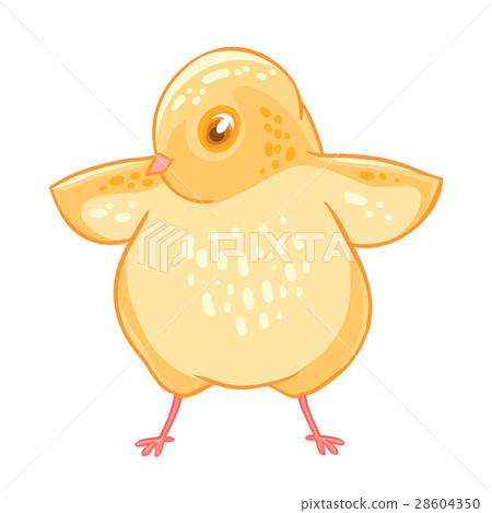 Yellow cute cheeper raised wings. 28604350