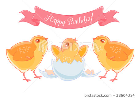 Two funny cartoon chick congratulations newborn Two funny cartoon chick congratulations newborn 28604354