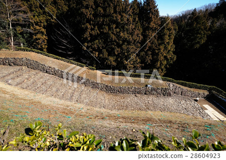 國家歷史遺跡 100座著名的日本城堡 八王子城堡虎口口石階 照片素材 圖片 圖庫