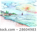 Illustration - pencil drawn seascape at sunset 28604983