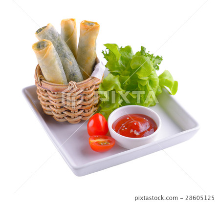 Fried spring rolls on white background Fried spring rolls on white background 28605125