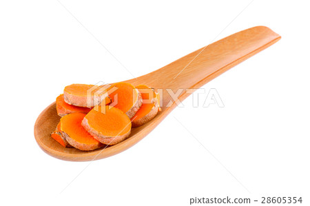 turmeric in a wood spoon on white background turmeric in a wood spoon on white background 28605354
