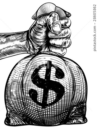 Hand Holding a Dollar Sign Burlap Sack Money Bag 28605862