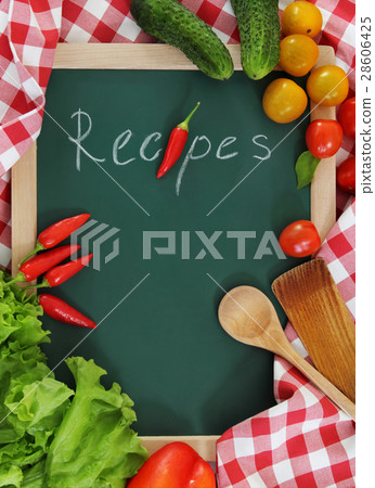 Vegetables still life with recipes blank Vegetables still life with recipes blank 28606425