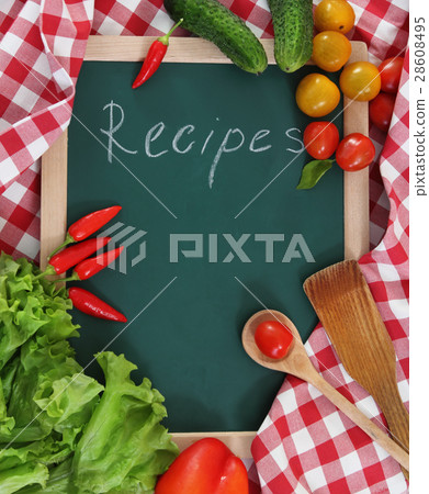 Vegetables still life with recipes blank Vegetables still life with recipes blank 28608495