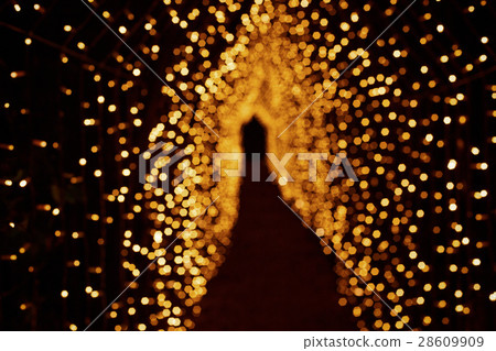 Bright yellow lamps made arch over the path Bright yellow lamps made arch over the path 28609909