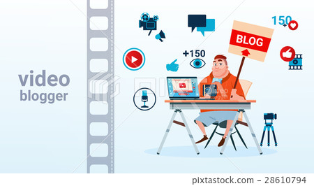 Man Video Blogger Camera Computer Screen Blogging 28610794