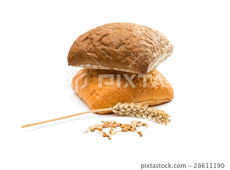 Fresh Italian bread ciabatta with ears of wheat 28611190