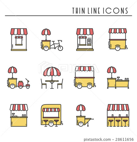 Street food retail thin line icons set. Food truck 28611656