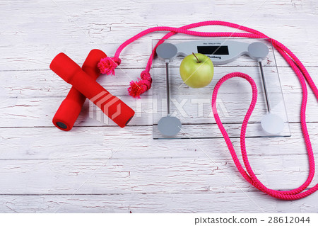 The rope,bar,weight and apple are for gym 28612044