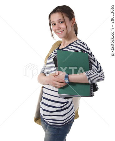 Teenager schoolgirl with textbooks 28613065