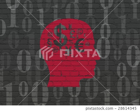 Finance concept: Head With Finance Symbol on wall Finance concept: Head With Finance Symbol on wall 28614345
