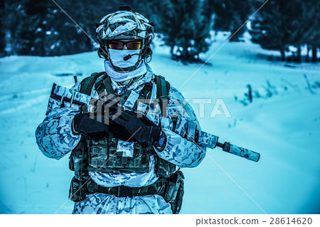 Squad of soldiers in winter forest Squad of soldiers in winter forest 28614620