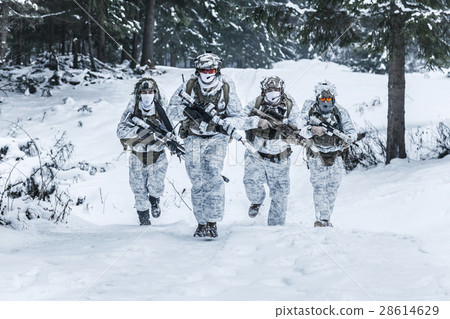 Squad of soldiers in winter forest Squad of soldiers in winter forest 28614629