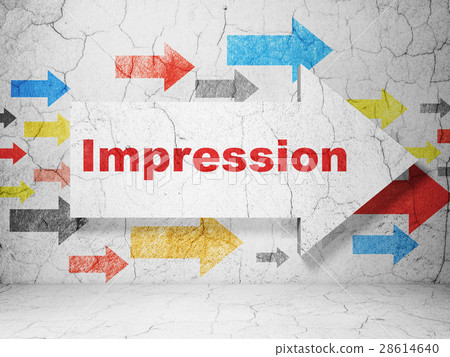 Marketing concept: arrow with Impression on grunge Marketing concept: arrow with Impression on grunge 28614640